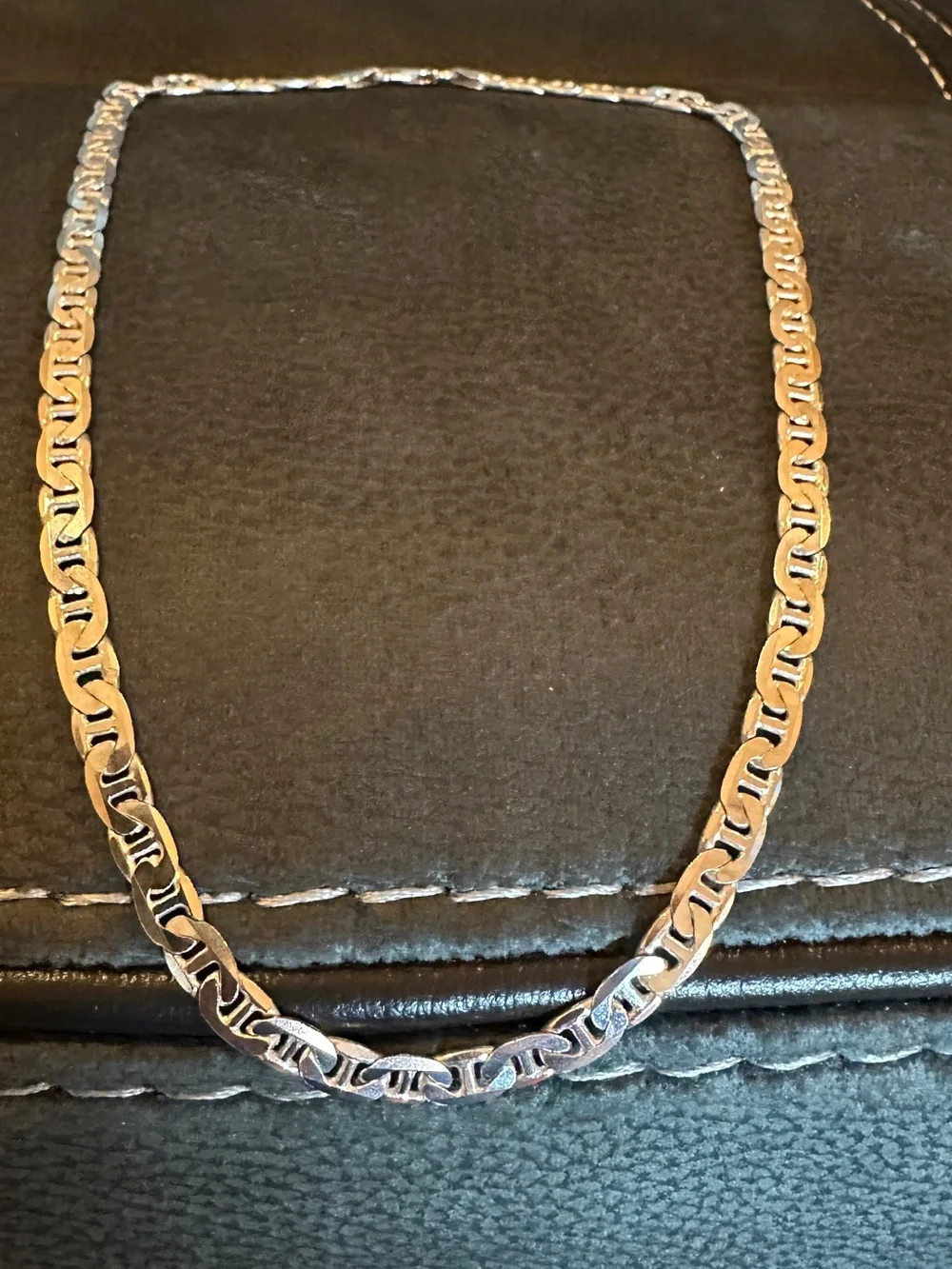 Sterling 925 Italy Flat Elongated Mariner Link Chain Necklace 20”